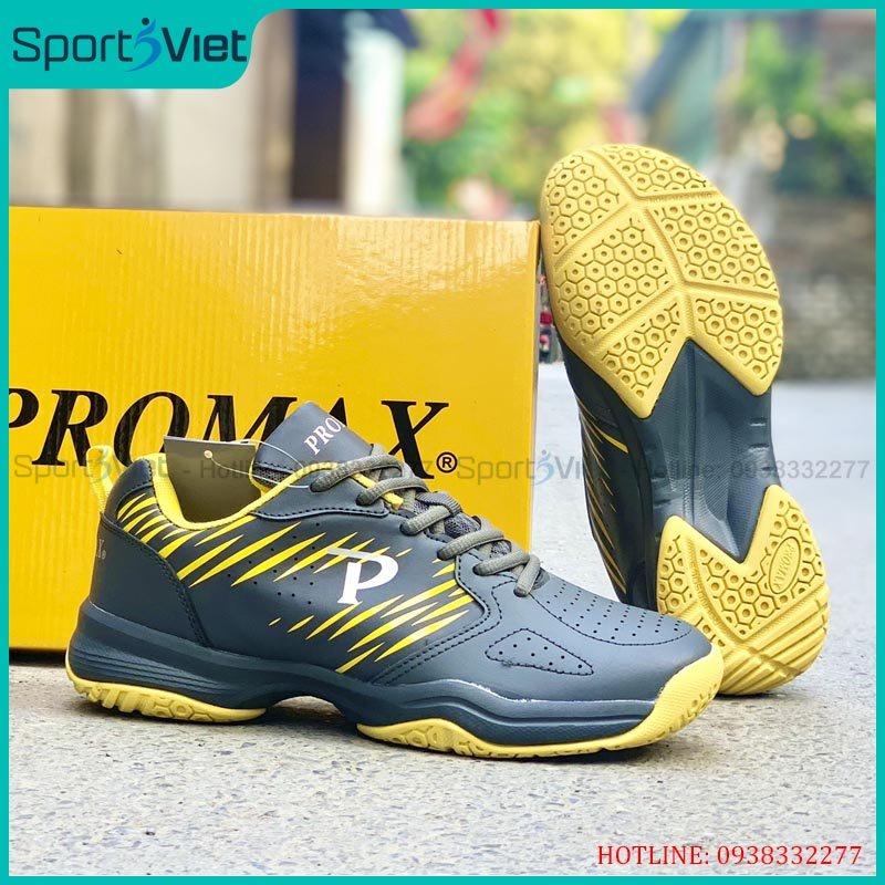 Giày cầu lông bóng chuyền bóng bàn Promax nam nữ sân bê tông giá tốt màu xanh dương/màu xám vàng