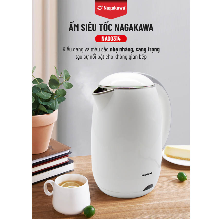 Ấm Đun Siêu Tốc 2 Lớp Nagakawa NAG0314 - Hàng Chính Hãng