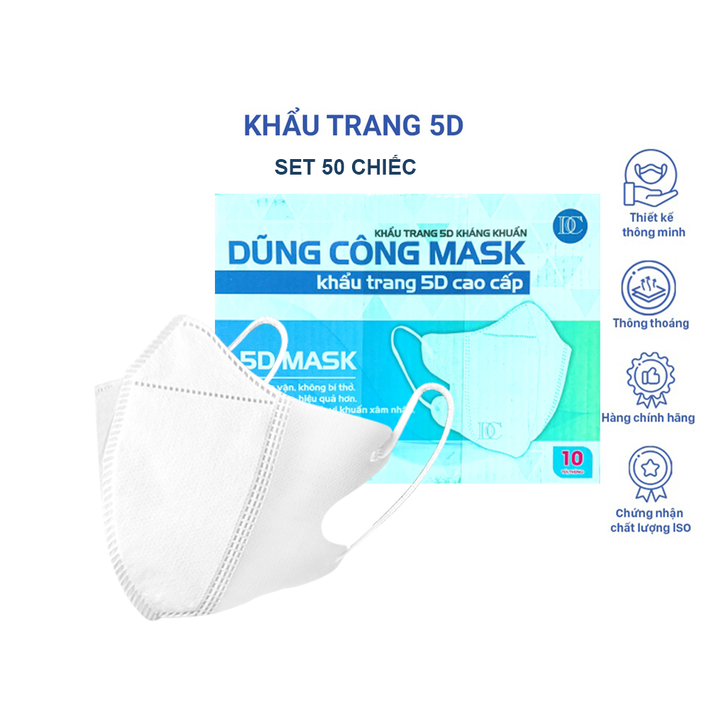 Combo 50 khẩu trang 5D tiêu chuẩn y tế 3 lớp DC MASK