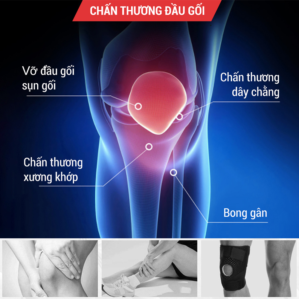 Bó gối thể thao, băng đầu gối tập gym GoodFit đệm silicone, thanh lò xo trợ lực GF512K