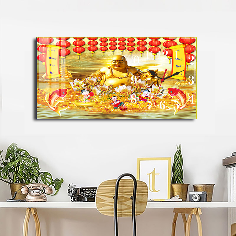 Đồng Hồ Tráng Gương Phật Di Lặc Đem Tài Lộc Cho Gia Chủ - Tranh Đồng Hồ Treo Tường Trang Trí
