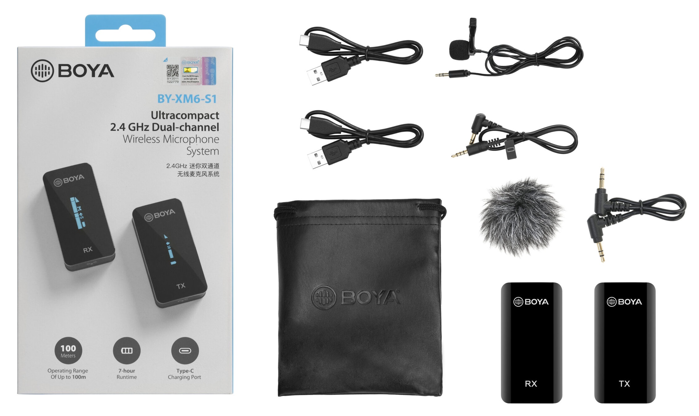 Mic thu âm Boya BY-XM6-S1 Ultracompact 2.4GHz Dual-channel Microphone , Hàng chính hãng
