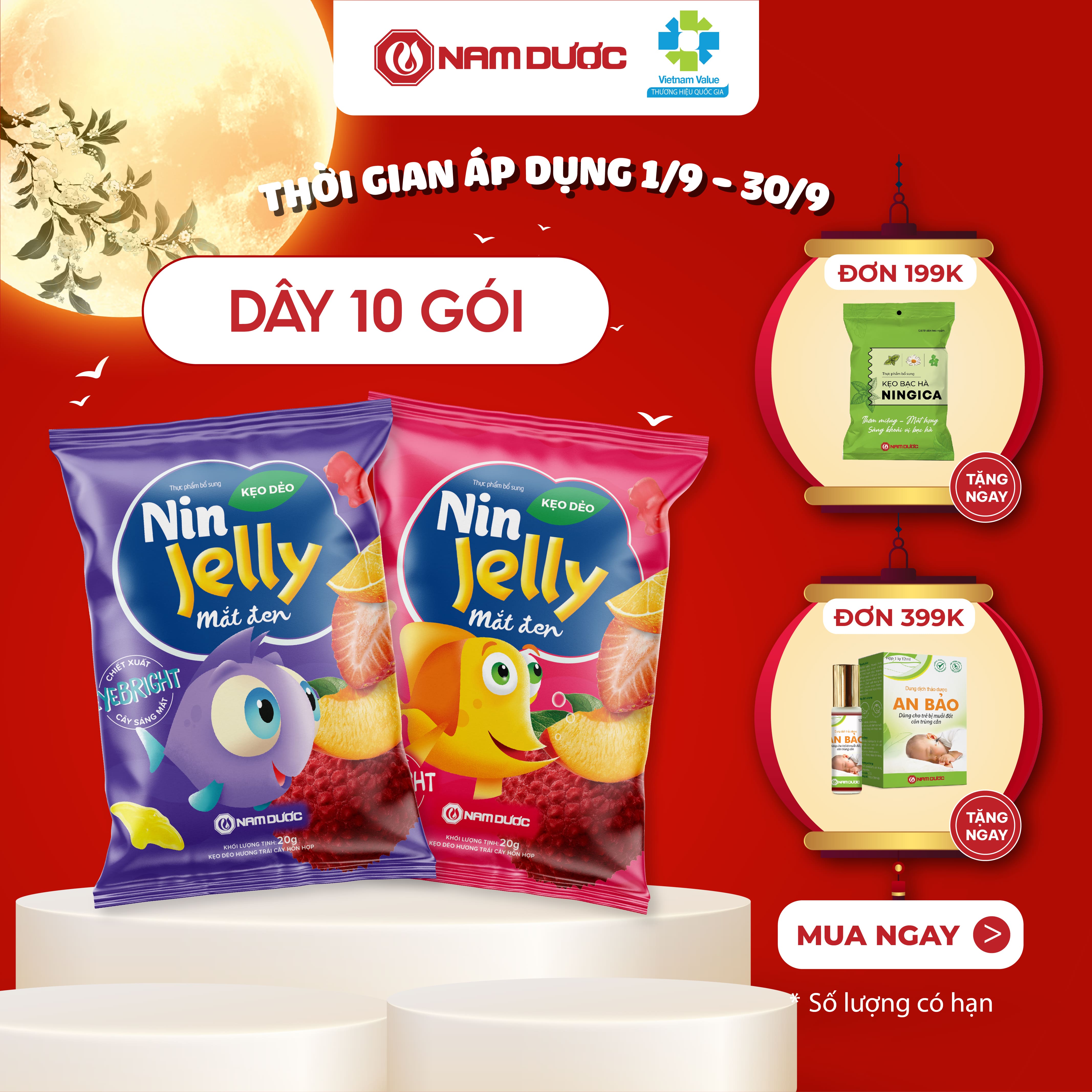 Kẹo dẻo Nin Jelly Mắt Đen cho bé (dây 10 góix20g) hương trái cây,vị ngọt thanh nhẹ,  bổ mắt cho trẻ em giúp đôi mắt sáng