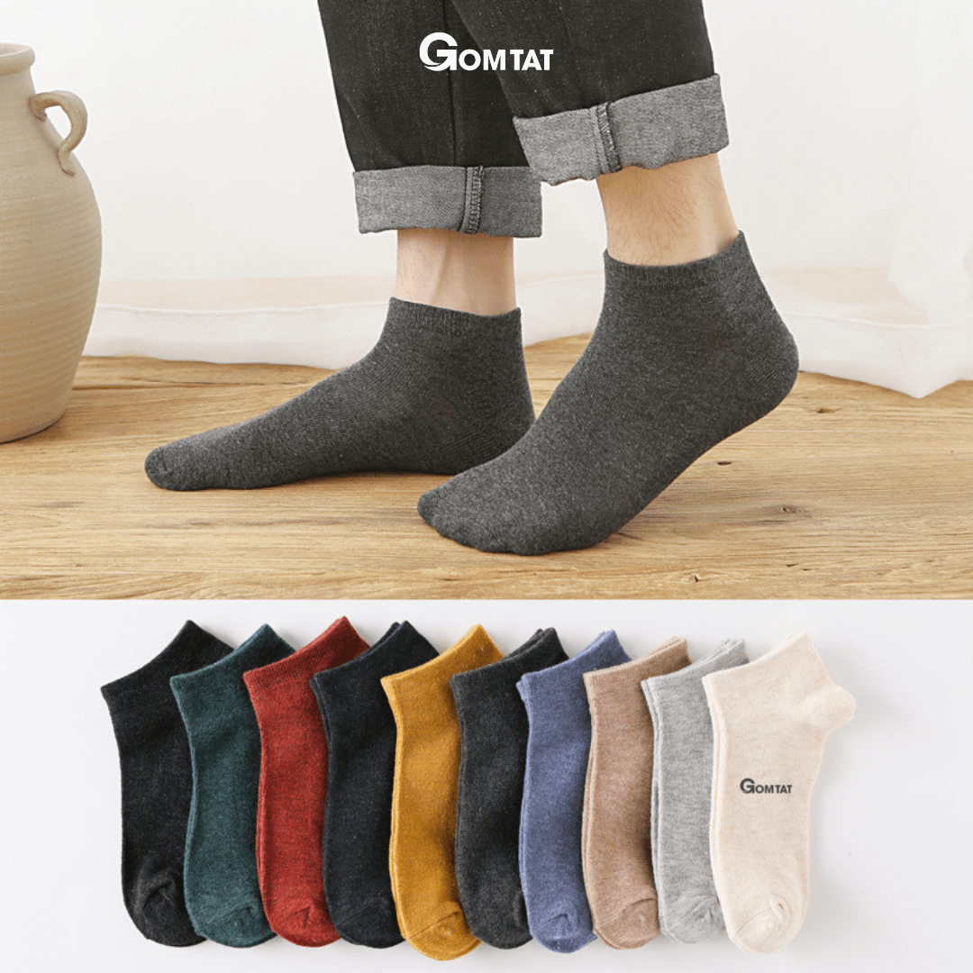 Set 10 Đôi Tất Cổ Ngắn Nam Nữ Chất Liệu Cotton Thoáng Mát Êm Chân - CB023