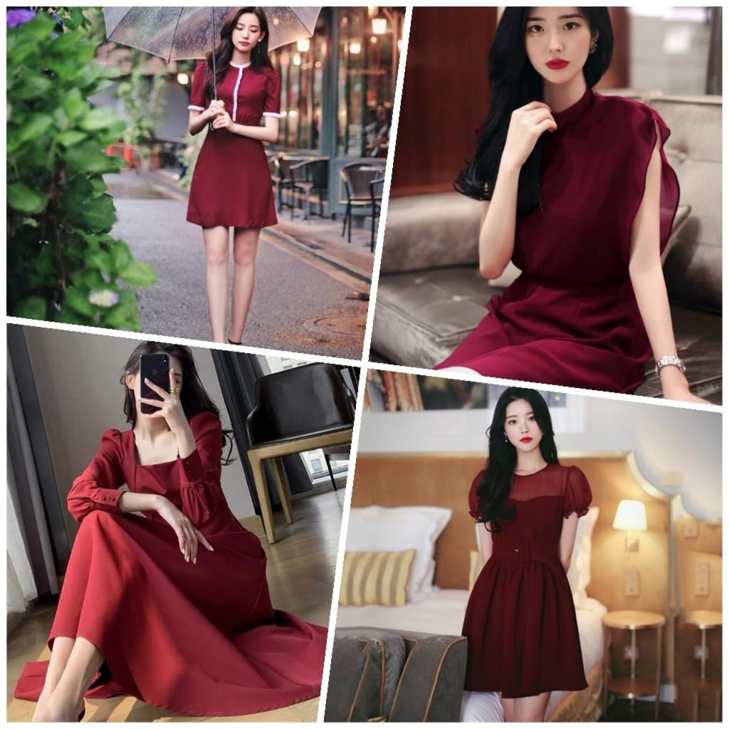 Đầm đỏ dự tiệc kiểu dáng tiểu thư sang trọng kèm ảnh video thật