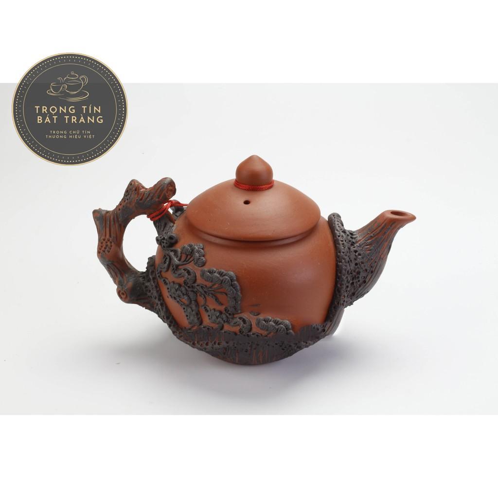 Bộ Ấm Chén Trà Đạo Gốm Tử Sa Bát Tràng Đắp Nổi Hoa Tùng Dáng Thủy Bình Dung Tích 400ml ATSML 04.3