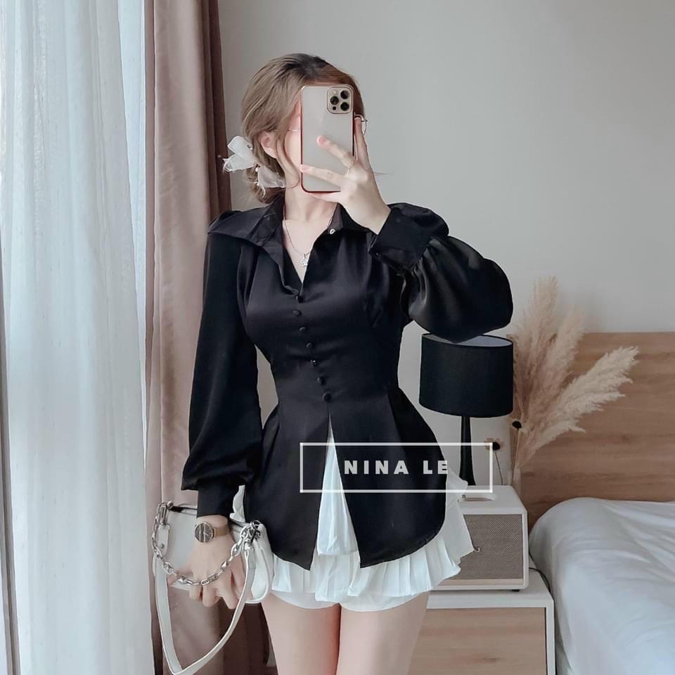 Siêu phẩm áo sơ mi nữ tay dài phồng phối nơ lưng cao cấp, sang chảnh thời trang nữ phù hợp cho quý cô công sở