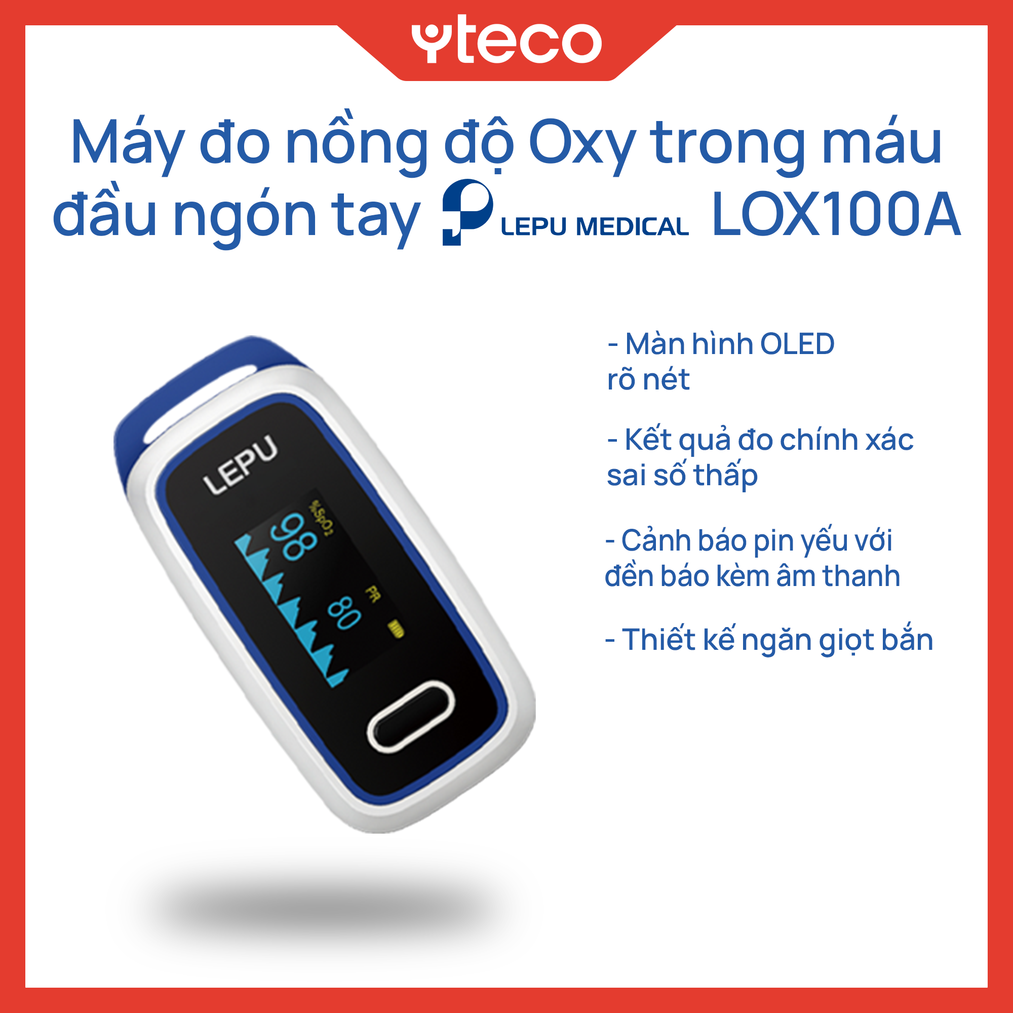 Máy đo nồng độ oxy trong máu đầu ngón tay Lepu LOX100A