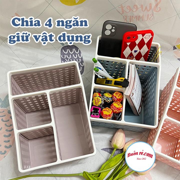 Khay nhựa tiện ích 4 ngăn Việt Nhật 2 size , khay 4 ngăn để bàn đựng bút, đồ dùng đa năng