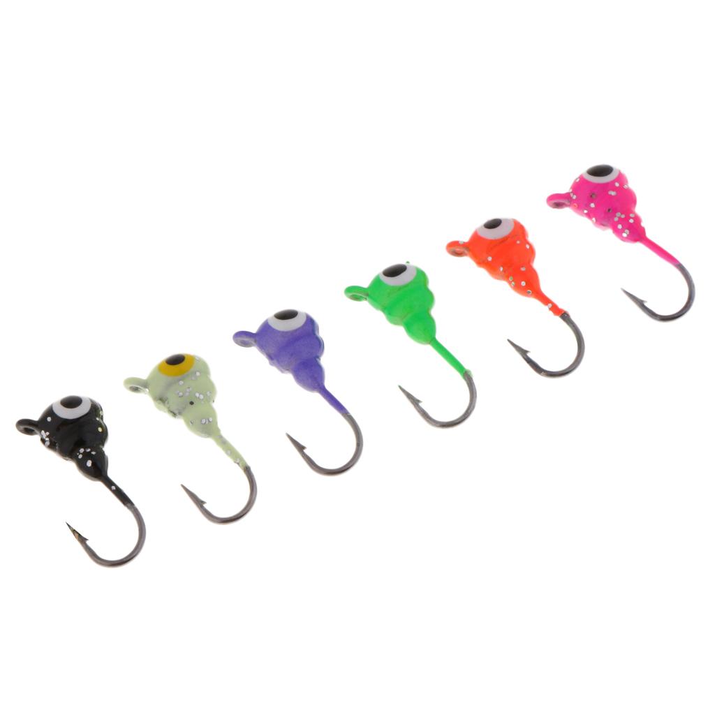 6x Ice Fishing Jigs Tungsten Glow Jig Winter Jigging Lures   Hooks Bait