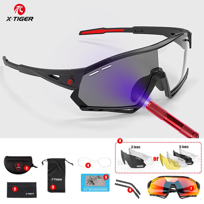 X-TIGER Photochromic Kính Mát Đi Xe Đạp Đi Bộ Đường Dài Ngoài Trời Câu Cá Kính Thể Thao Phân Cực UV400 MTB Đường Đua Người Đi Xe Đạp Kính Color: X-YJ-EXS02 Lenses Color: 5 Lens