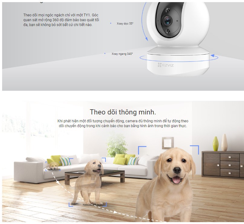 CAMERA IP WIFI TRONG NHÀ EZVIZ TY1 2MP FULL HD - Xoay 360 Độ, Đàm Thoại 2 Chiều, Phát hiện chuyển động