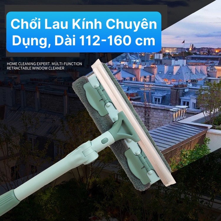 Cây Lau Kính Cán Dài, Gạt Chùi Kính Đa Năng 2 Đầu Trong 1, Cán Tăng Giảm Chiều Dài Đa Năng - Hàng Chính Hãng