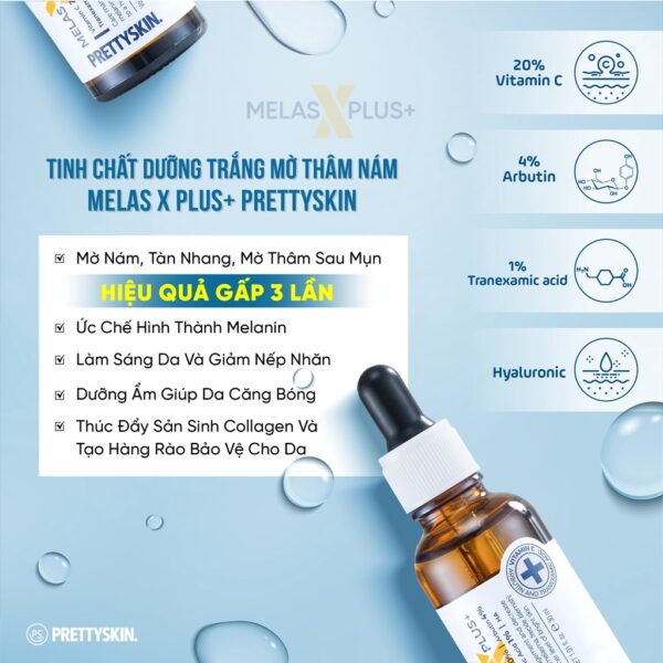 Serum dưỡng trắng, mờ thâm nám Trắng da Melas X Plus + PrettySkin 30ml