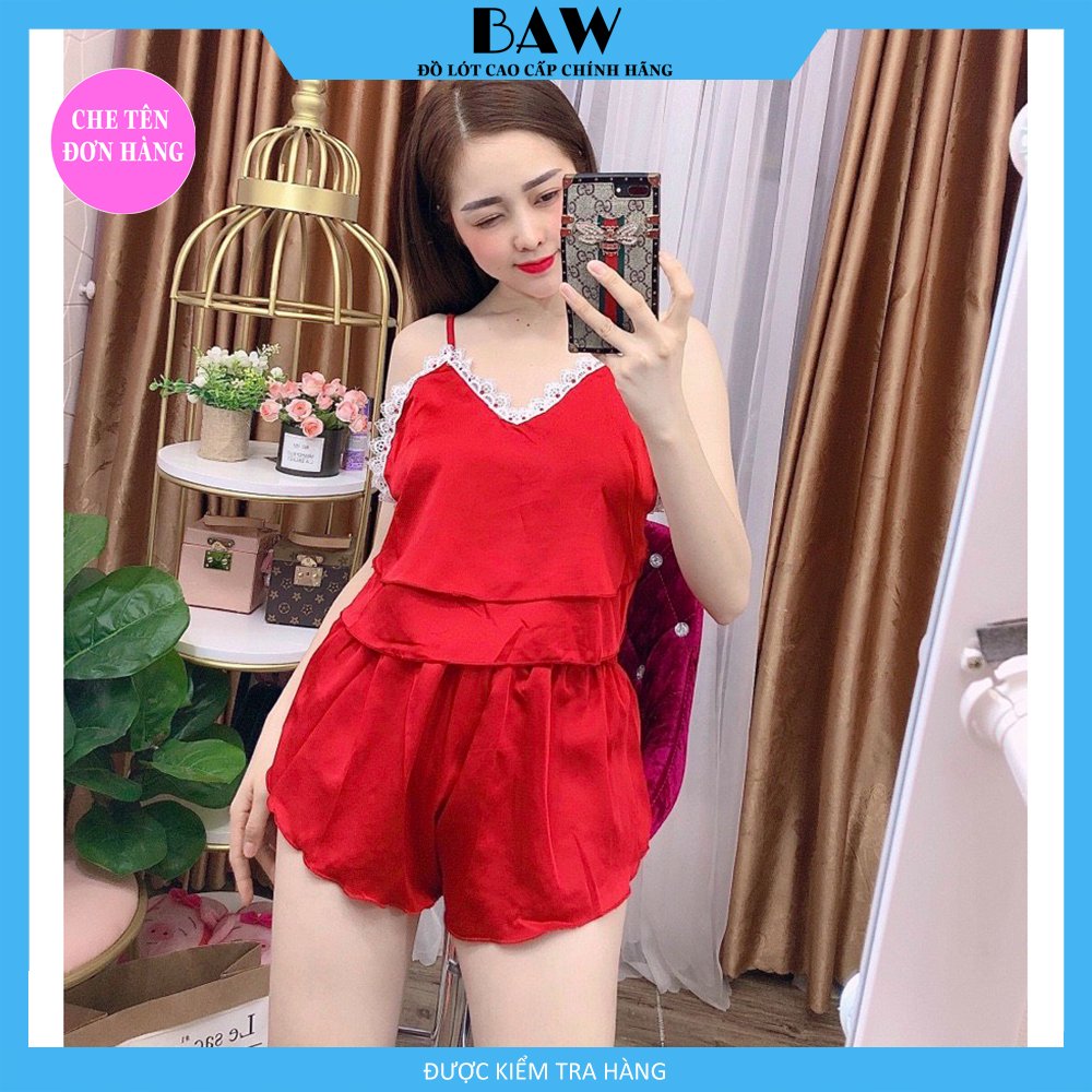 Đồ Ngủ Hai Dây Lụa Satin Cao Cấp Sexy Quyến Rũ Thương Hiệu Baw, Chất Liệu Lụa Mát Mịn Nhẹ Nhàng Cực Kỳ Lôi Cuốn NT708