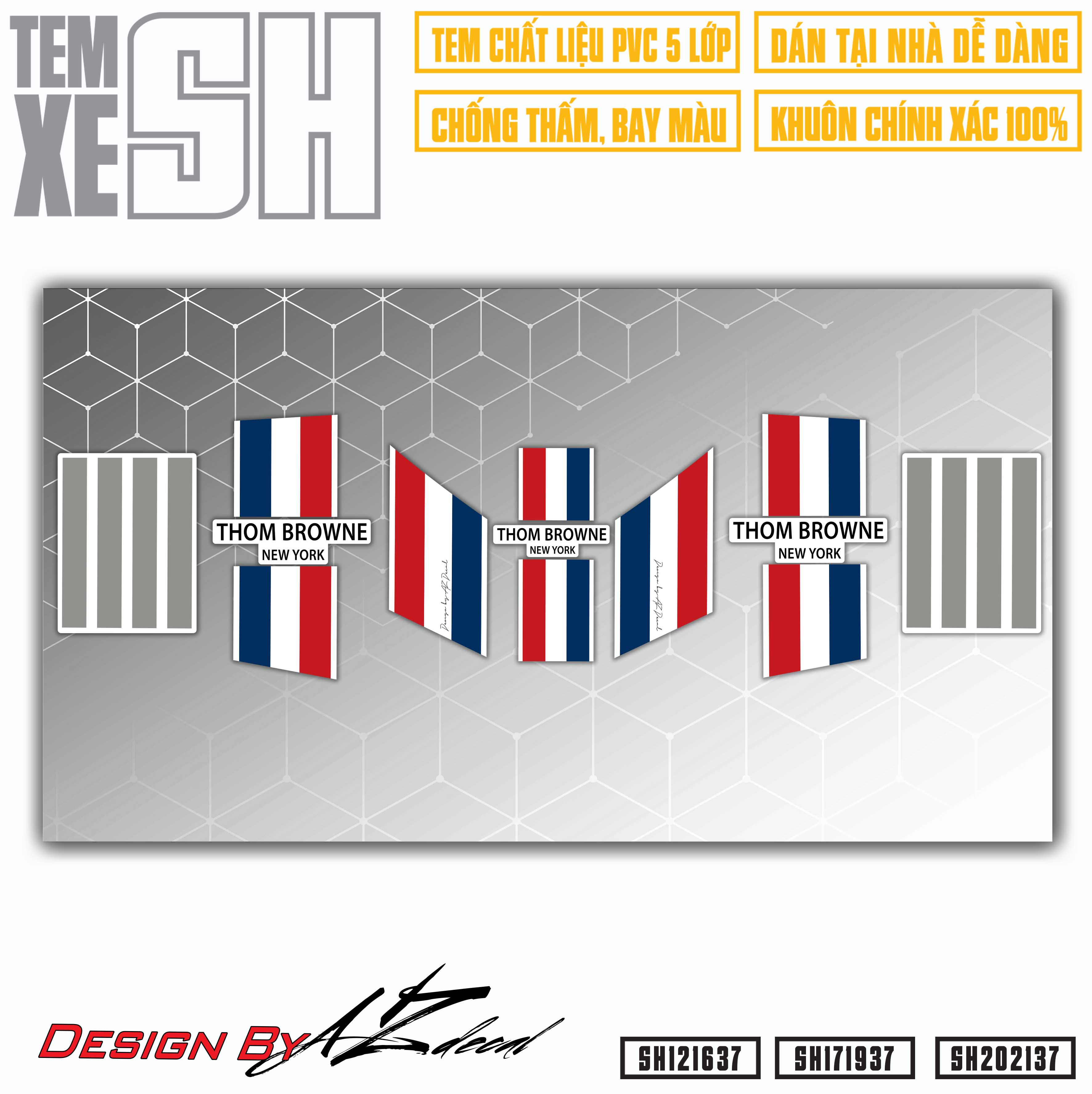 Tem Xe SH 2012 - 2021 Phong Cách Thom Brownee | SH37 | Decal Rời Dễ Dán, Chống Nước, Chống Phai Màu - Nền Trong (Xe Trắng) - 2020 - 2021