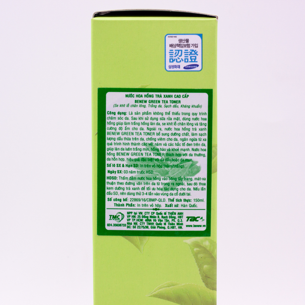 Nước hoa hồng trắng da trà xanh Benew Green Tea Whitening Natural Herb Skin Toner (150ml) – Hàng Chính Hãng