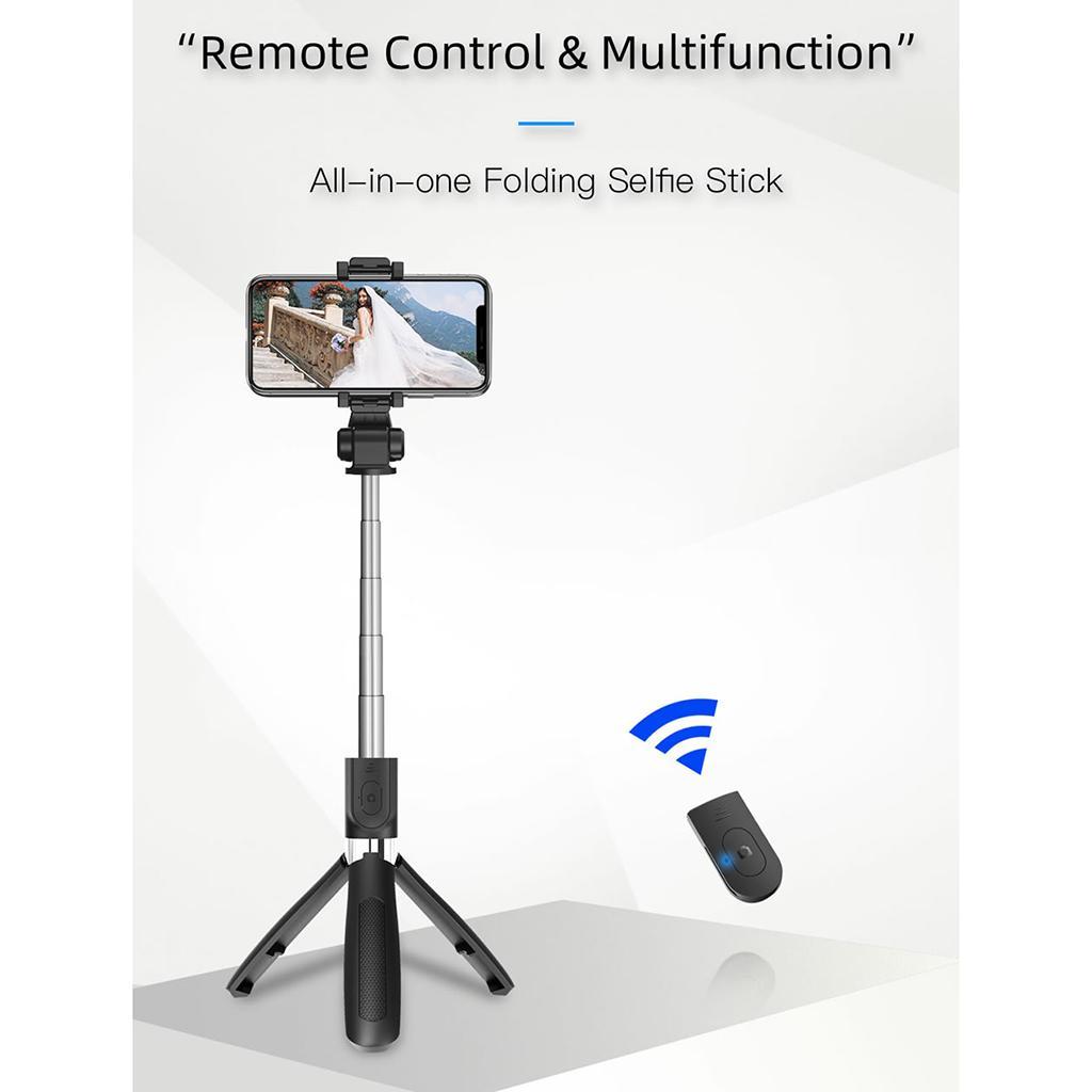 Selfie Stick Tripod Bluetooth Wireless Rotation Extendable Black