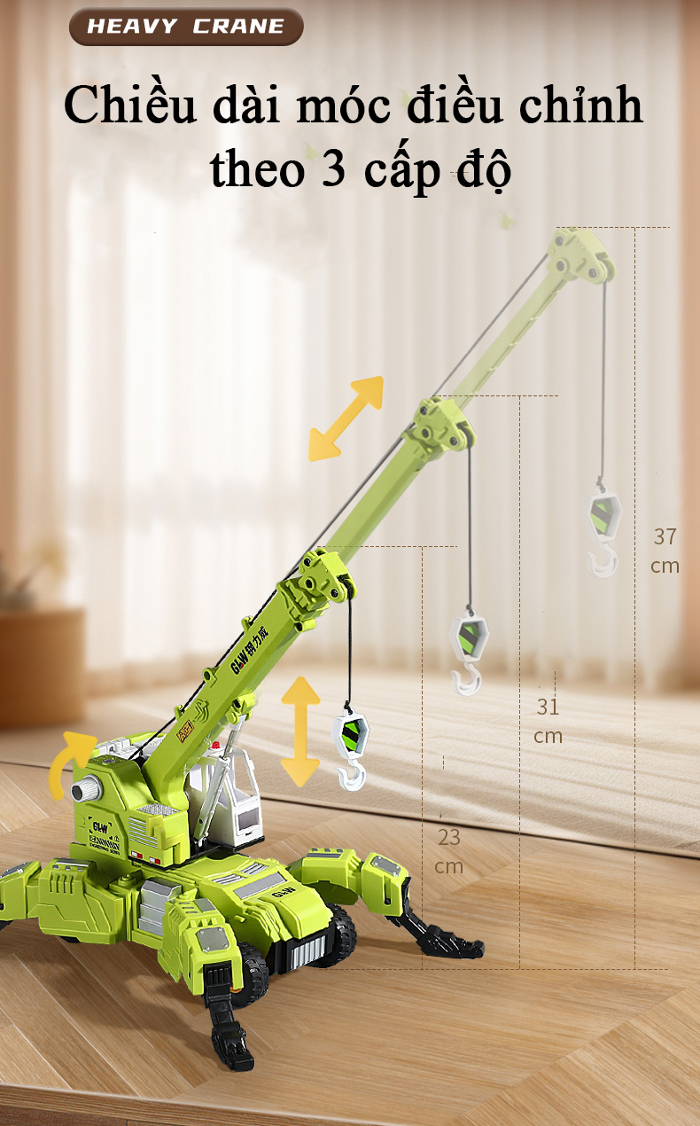 Đồ chơi mô hình xe cần cẩu hạng nặng chạy đà đầu hợp kim có 4 chân đỡ gấp gọn - màu xanh