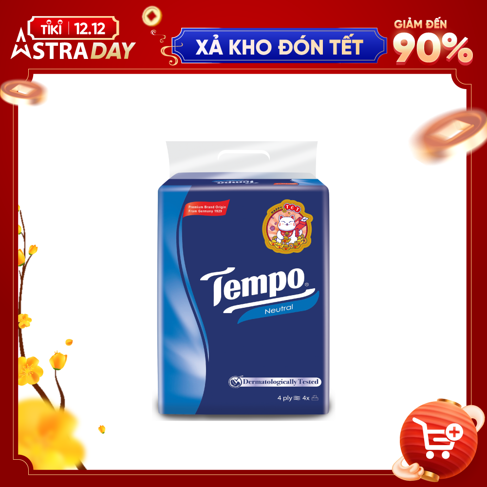 Lốc 4 Gói Khăn Giấy Cao Cấp Tempo Softpack Không Mùi, 4 Lớp, Không Gây Kích Ứng Da (90 Tờ/ Gói) - Thương Hiệu Đức