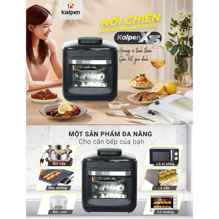 Nồi Chiên Không Dầu Hơi Nước Kalpen X15 Dung Tích 15L 10 Chương Trình Cài Đặt Sẵn - Hàng chính hãng