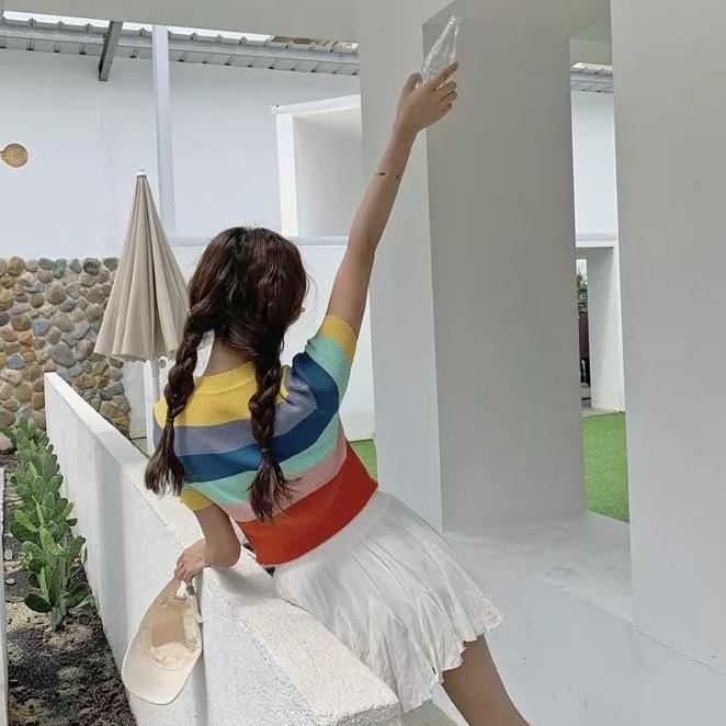 Áo len Montoghi dệt kim SỌC CẦU VỒNG màu sắc tươi tắn năng động