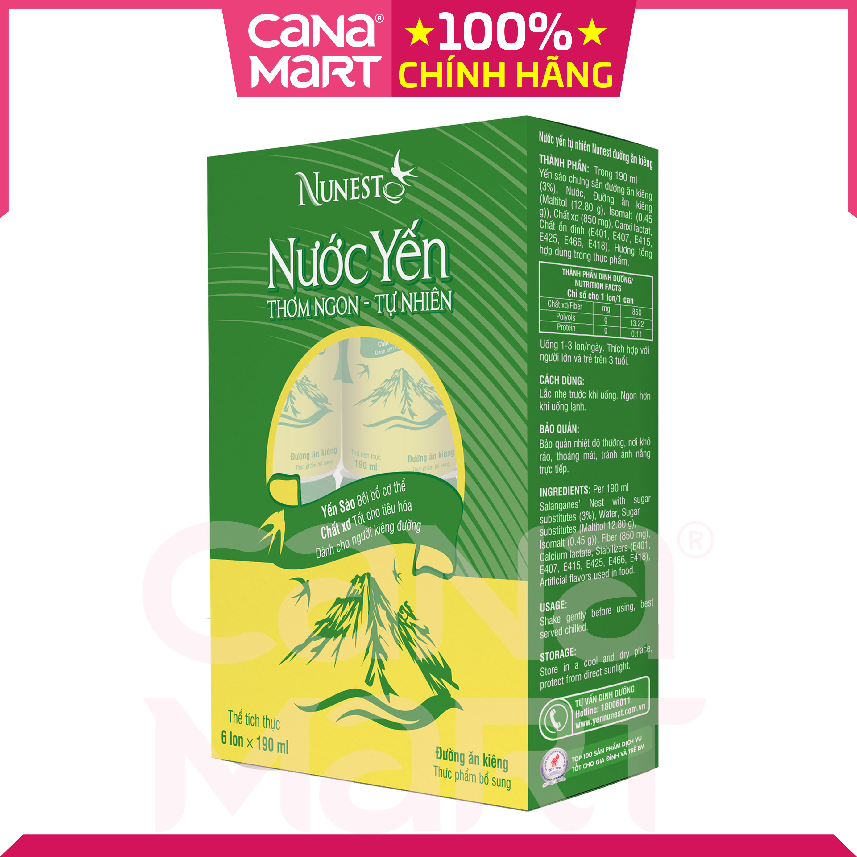 [Hộp 6 lon x190ml] Nước yến sào Nunest ĐƯỜNG ĂN KIÊNG cho người lớn và trẻ em, bồi bổ cơ thể, tăng cường sức khỏe, tốt cho tiêu hóa