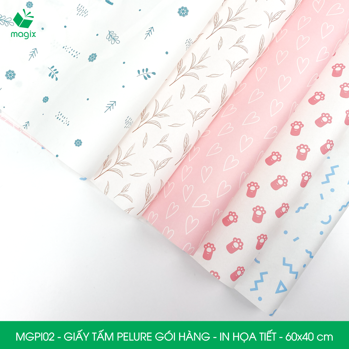 MGPI02 - Combo 100 tấm giấy Pelure gói hàng in họa tiết - 60x40 cm