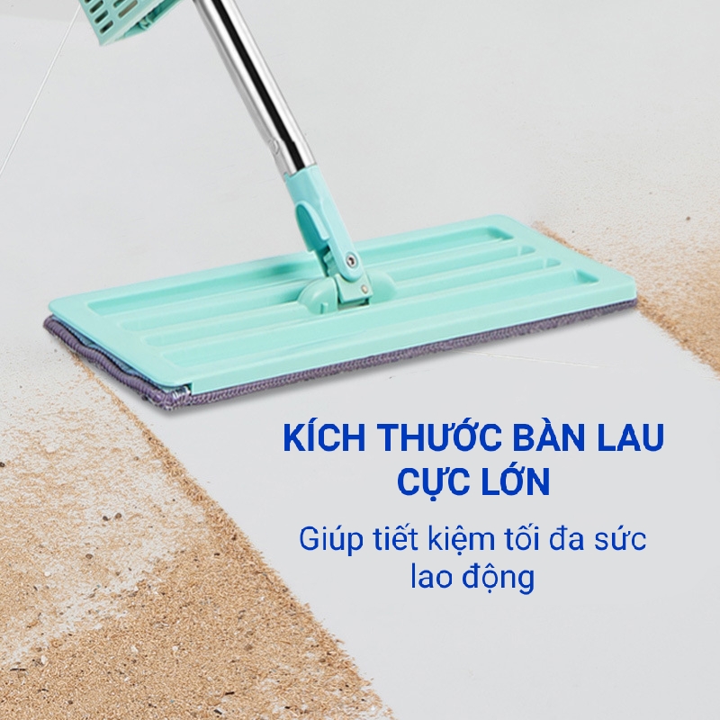 Cây Lau Nhà Tự Vắt, Chổi Lau Nhà Thông Minh, Kèm Miếng Lau Microfiber Dày Dặn Lau Sạch Khô Nhanh - Hàng Chính Hãng VinBuy