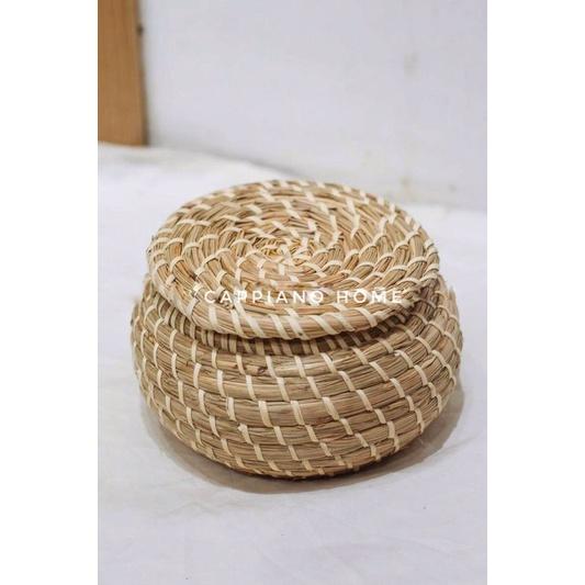 Bộ ba xiên cói tự nhiên, xiên âu tròn đựng đồ, xiên cói decor