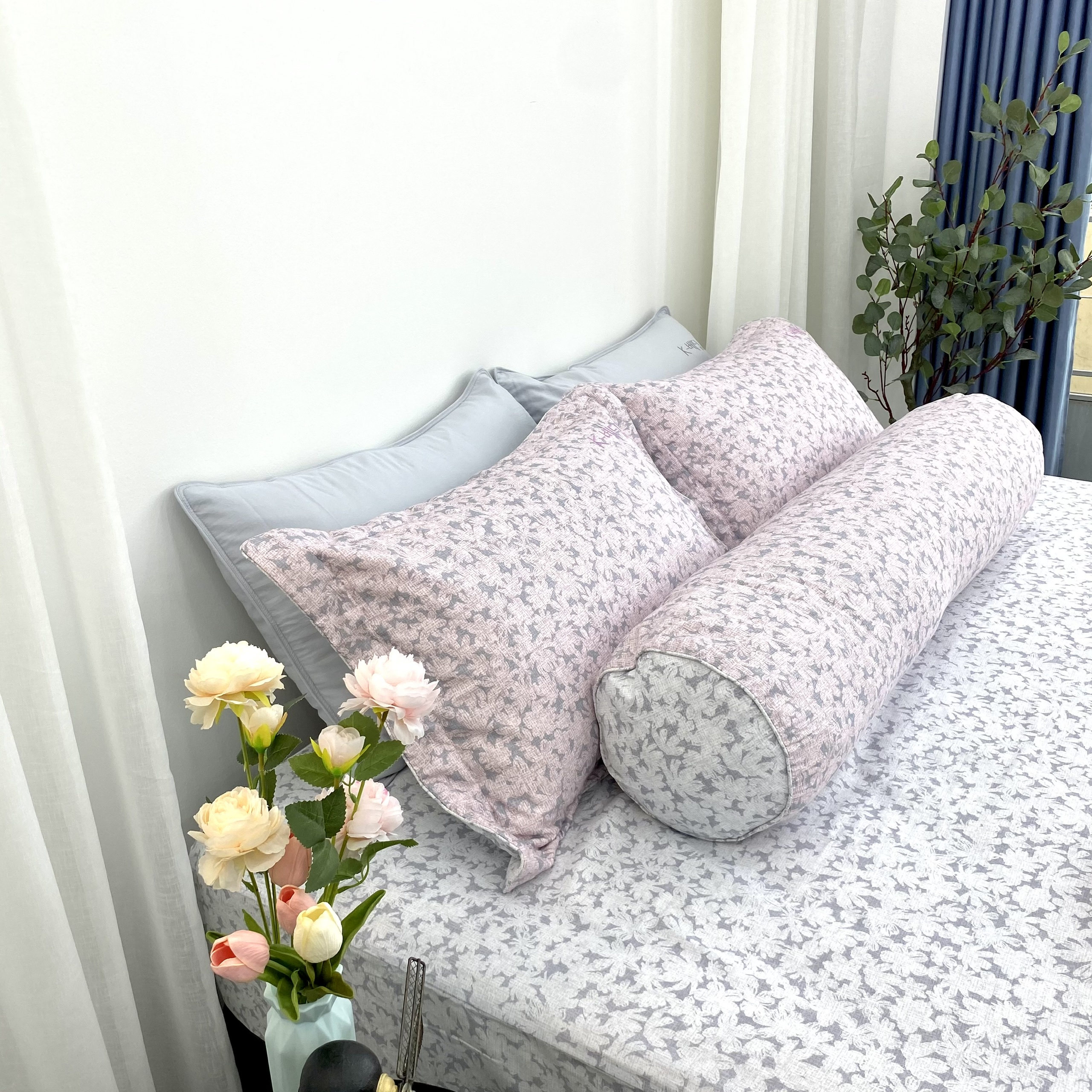 Bộ ga giường  KBedding by Everon KMTP 113 Microtencel Hồng in hoa (4 món)