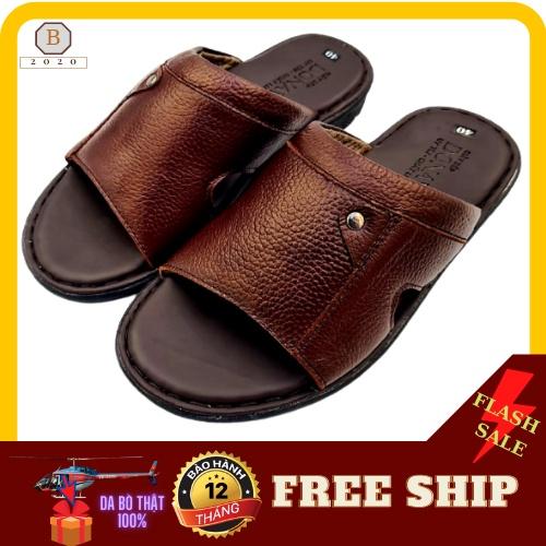 Xả hàng dép nam quai ngang da bò thật 100%