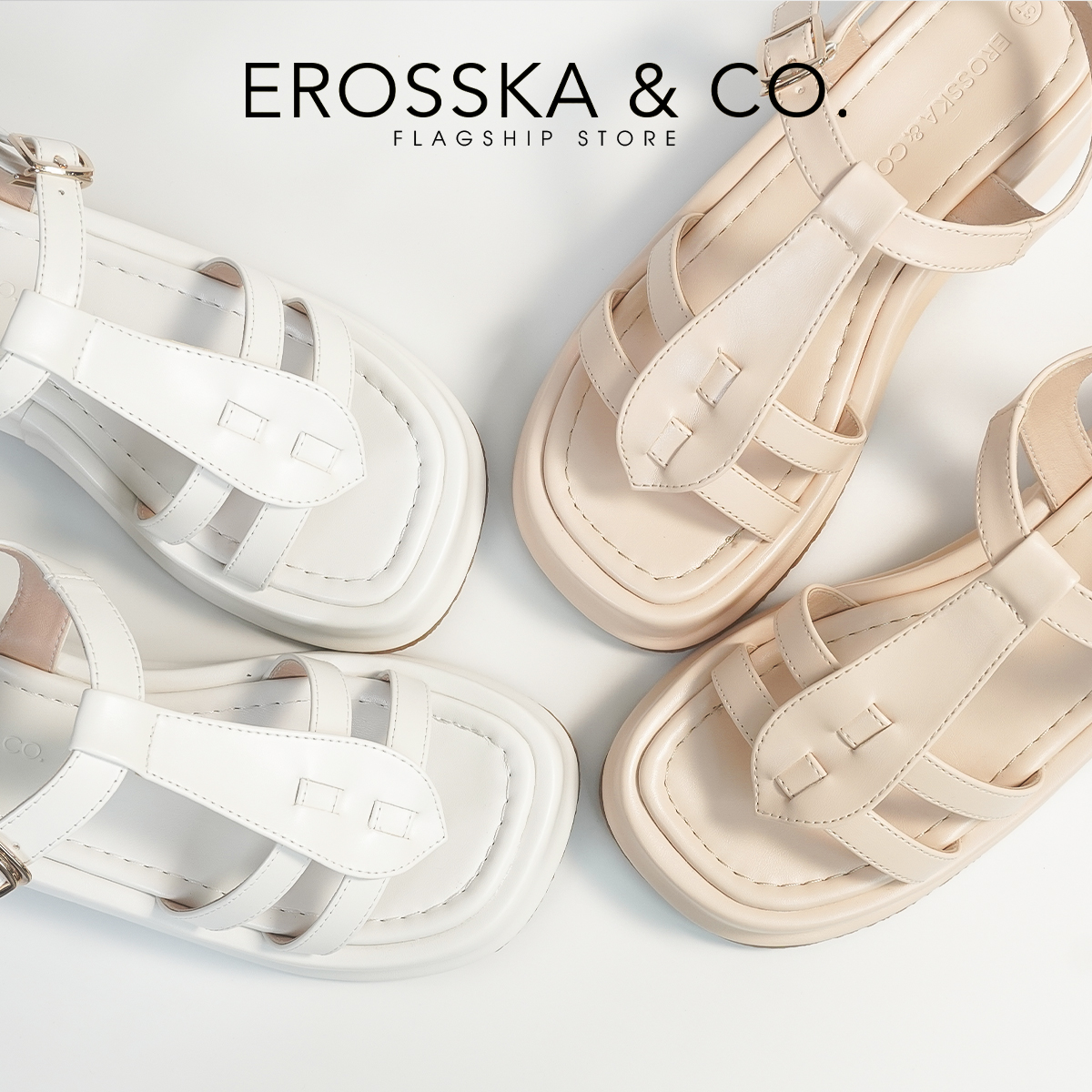 Erosska - Giày sandal nữ đế xuồng quai ngang thiết kế basic - SB027