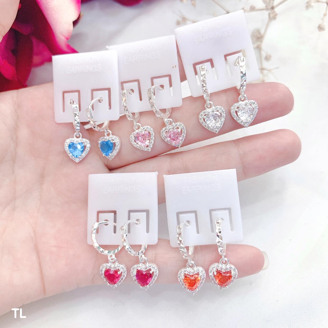 Bông tai trẻ em bằng bạc mặt tim MS56g