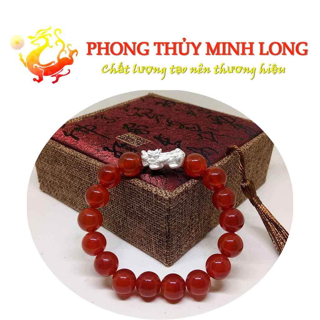 Vòng tay đá Mã Não Đỏ chất lượng 3A mix tỳ hưu bằng bạc