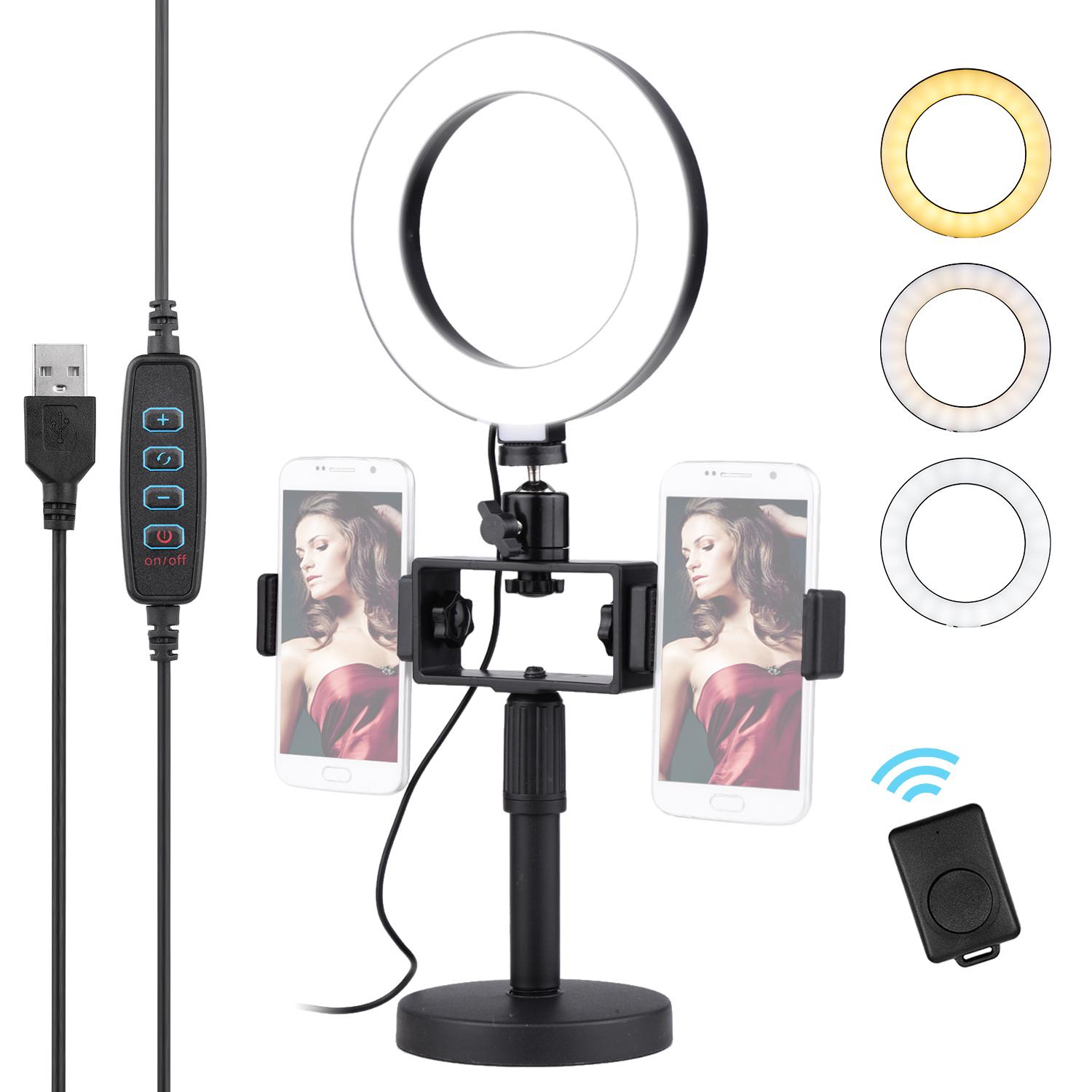 Dđèn LED Ring Light 3200-5600K Có thể điều chỉnh độ sáng 10 cấp với đầu bóng để bàn 6,5 inch / 16cm