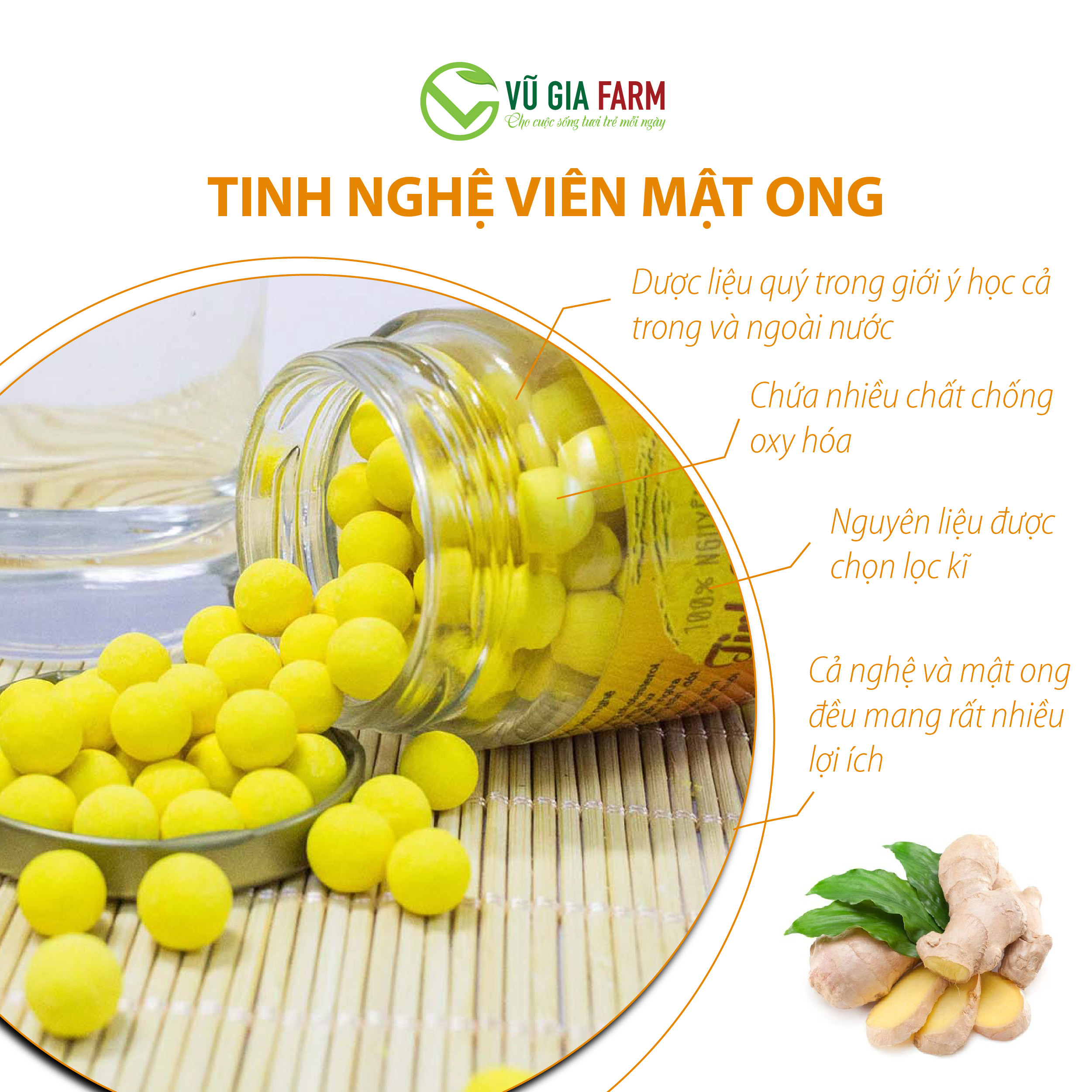 Viên Nghệ Đỏ Mật Ong Nguyên Chất Vũ Gia (500g/ hũ)