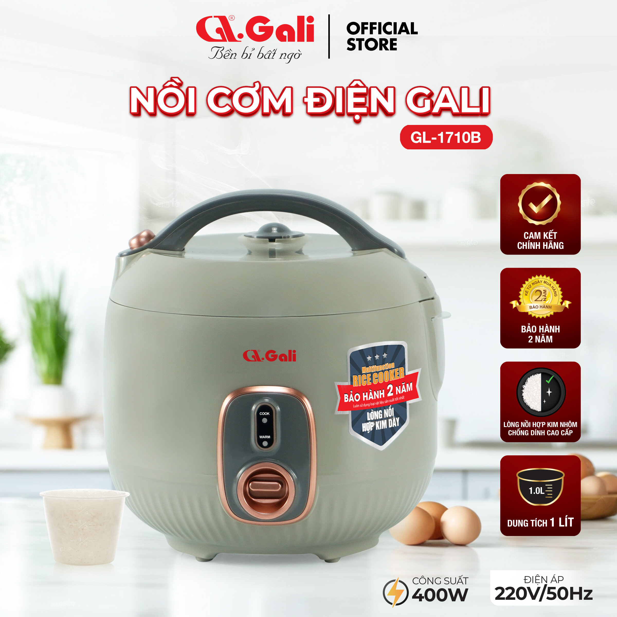 Nồi cơm điện Gali GL-1710B 1 lít. Hàng chính hãng, bảo hành 24 tháng.
