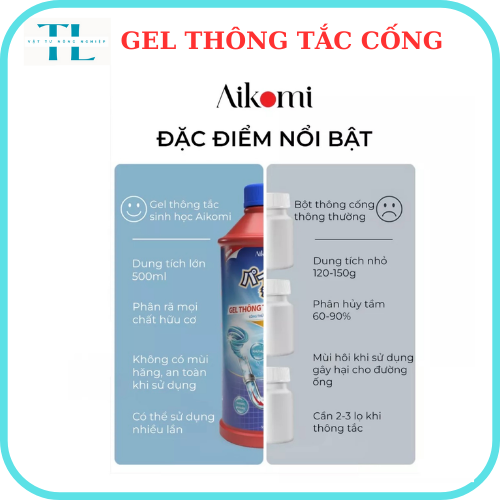 Gel thông tắc sinh học AIKOMI vệ sinh bảo vệ đường ống, làm sạch, chậu rửa bát, nhà vệ sinh, cống