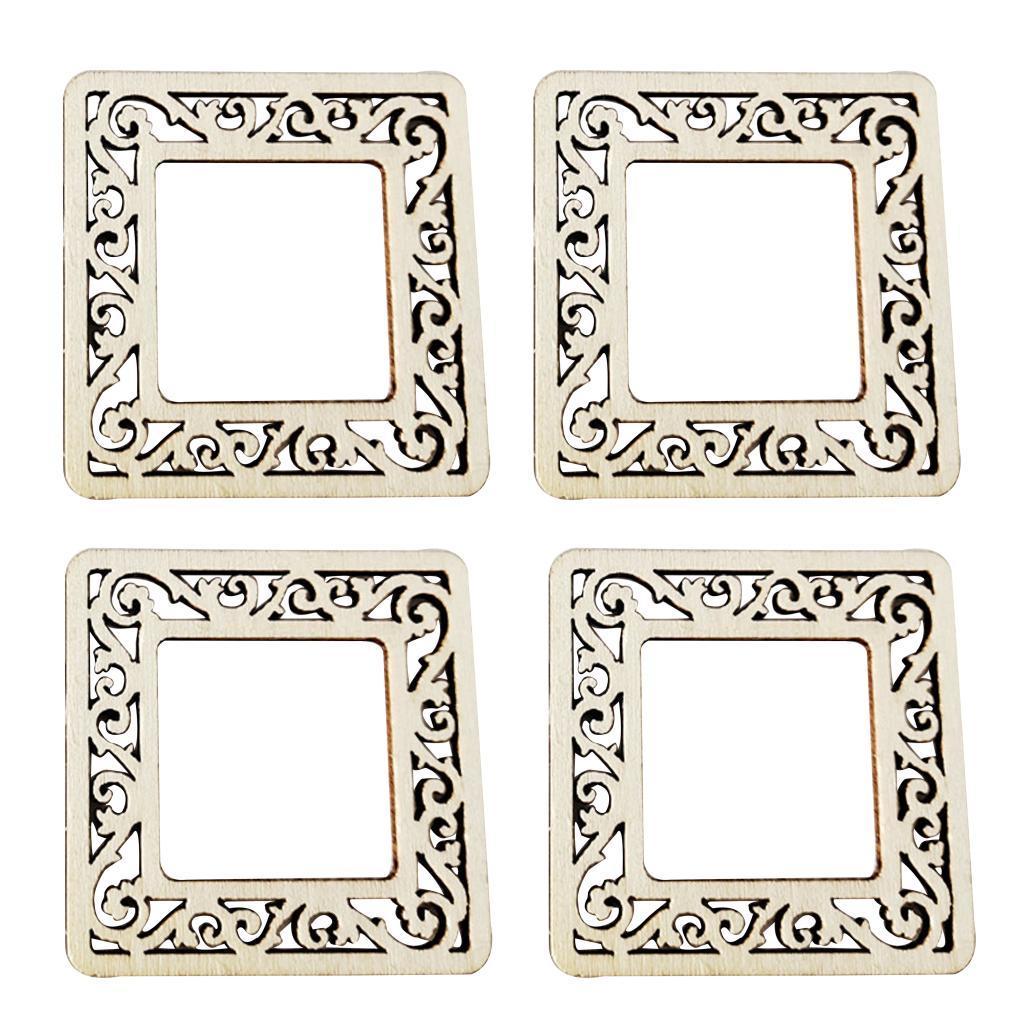 200x Cut Wood Frame Pieces Engraved Blank DIY Embellishments Art Decor