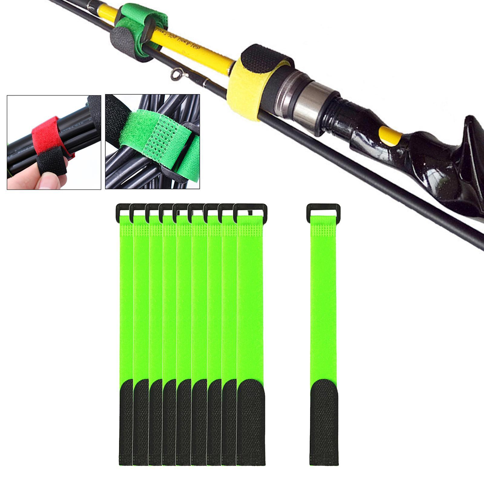 2x Set of 10 Fishing Rod Wrap Pole Straps, Elastic Nylon Fishing Rods Belt Ties Webbing with Loop Compression Bag Backpack Luggage Straps Band