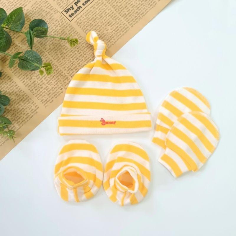 Set Nón - Bao Tay Bao Chân Chất Cotton Mềm mại, Co Giãn - BunnyBaby - Sọc đỏ