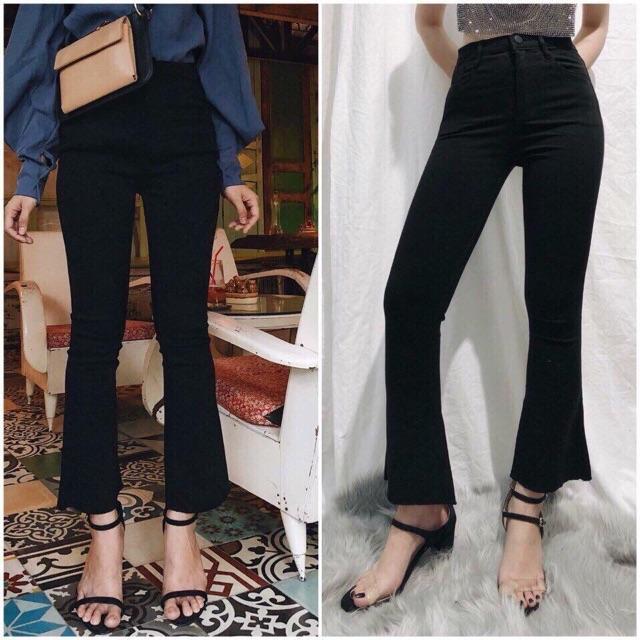 Quần Jeans loe đen lai tua hàng