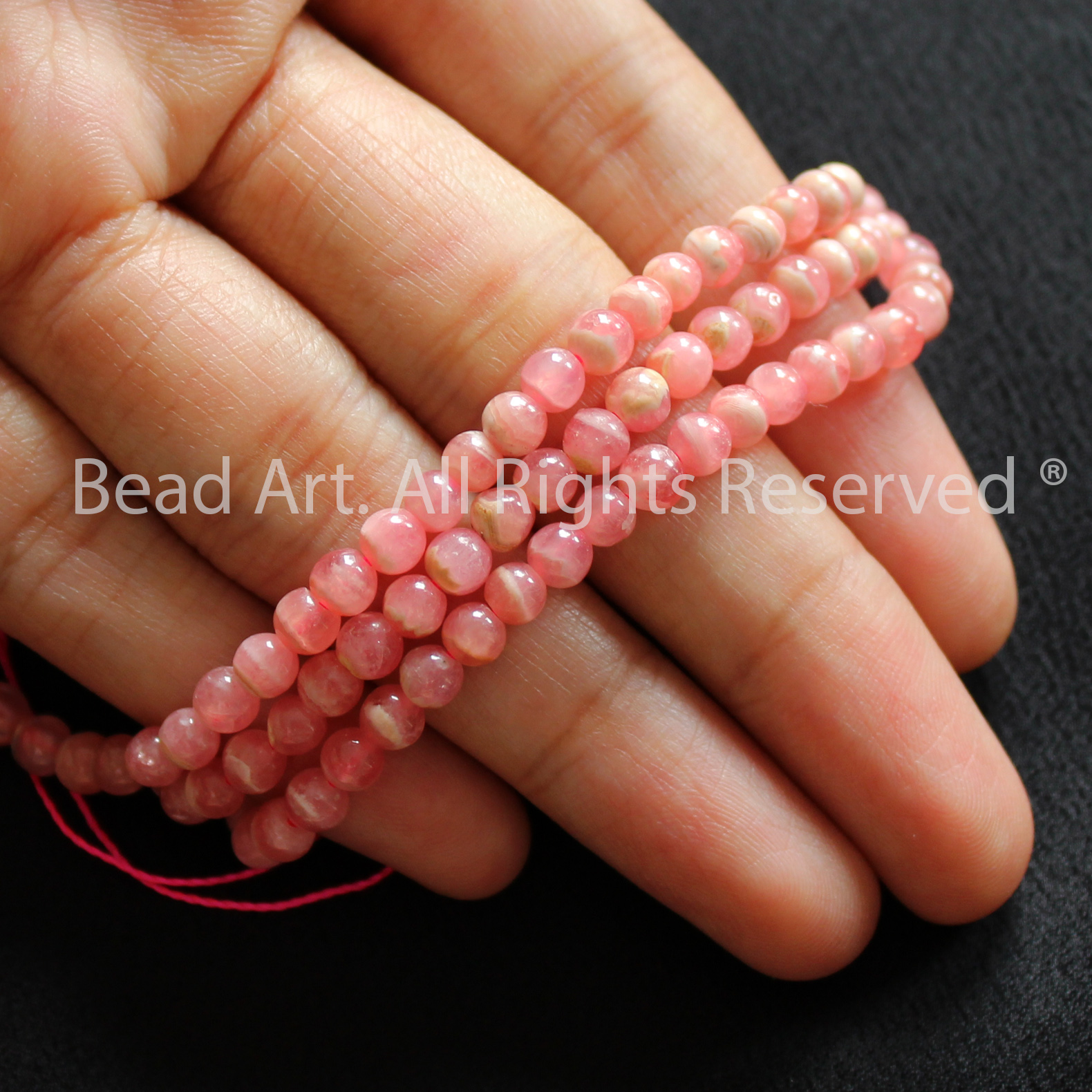 [3 Hạt/5 Hạt] 4MM Đá Đào Hoa Tự Nhiên Màu Hồng, Rhodochrosite Loại A Vân Trắng, Đá Phối Vòng Tay Phong Thuỷ, Chuỗi Hạt, Mệnh Hoả, Thổ - Bead Art