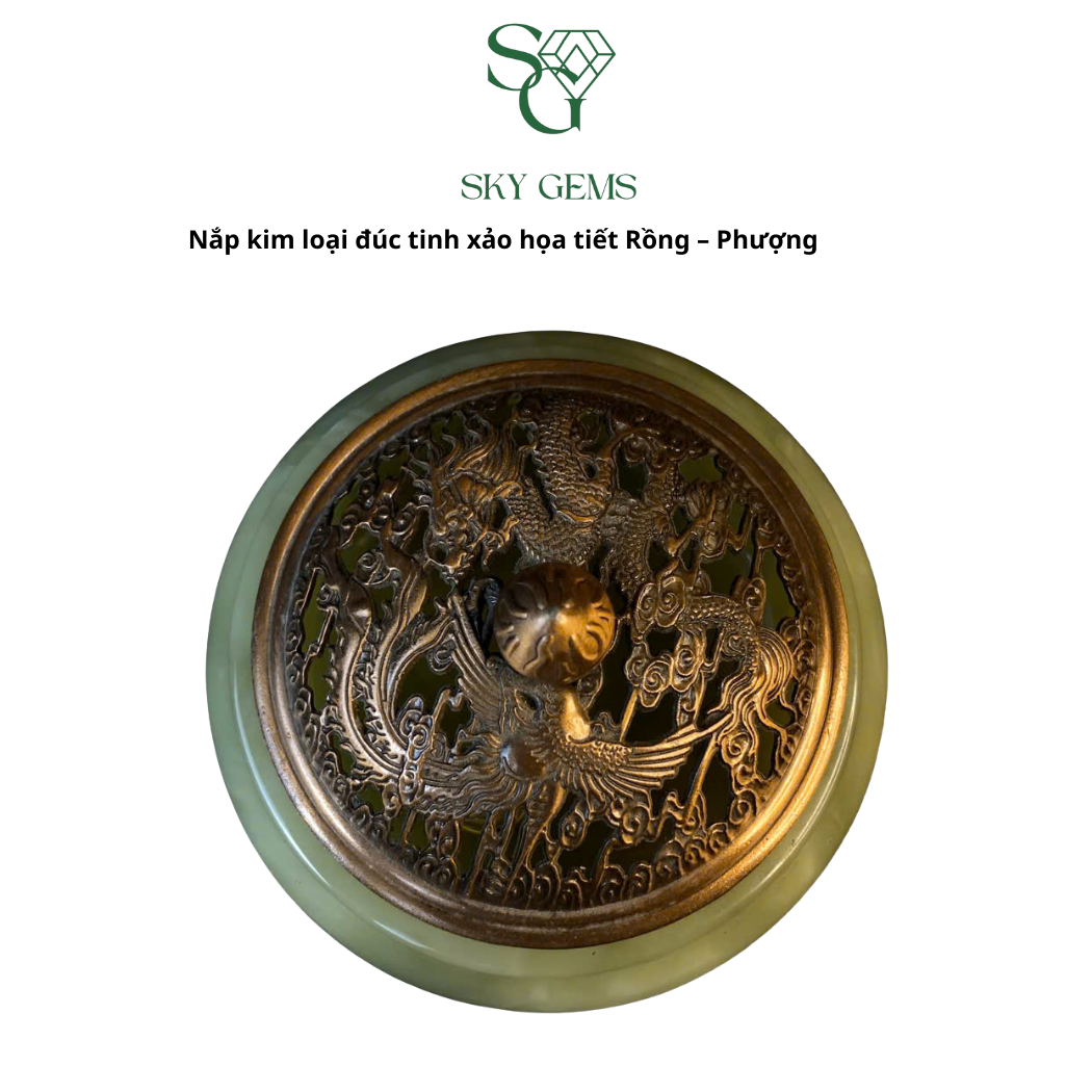 Lư Xông Trầm Ngọc Onyx Xanh và Trắng – Cao 7cm, Đường Kính 10cm – Khói Đẹp, Bền, Sang Trọng