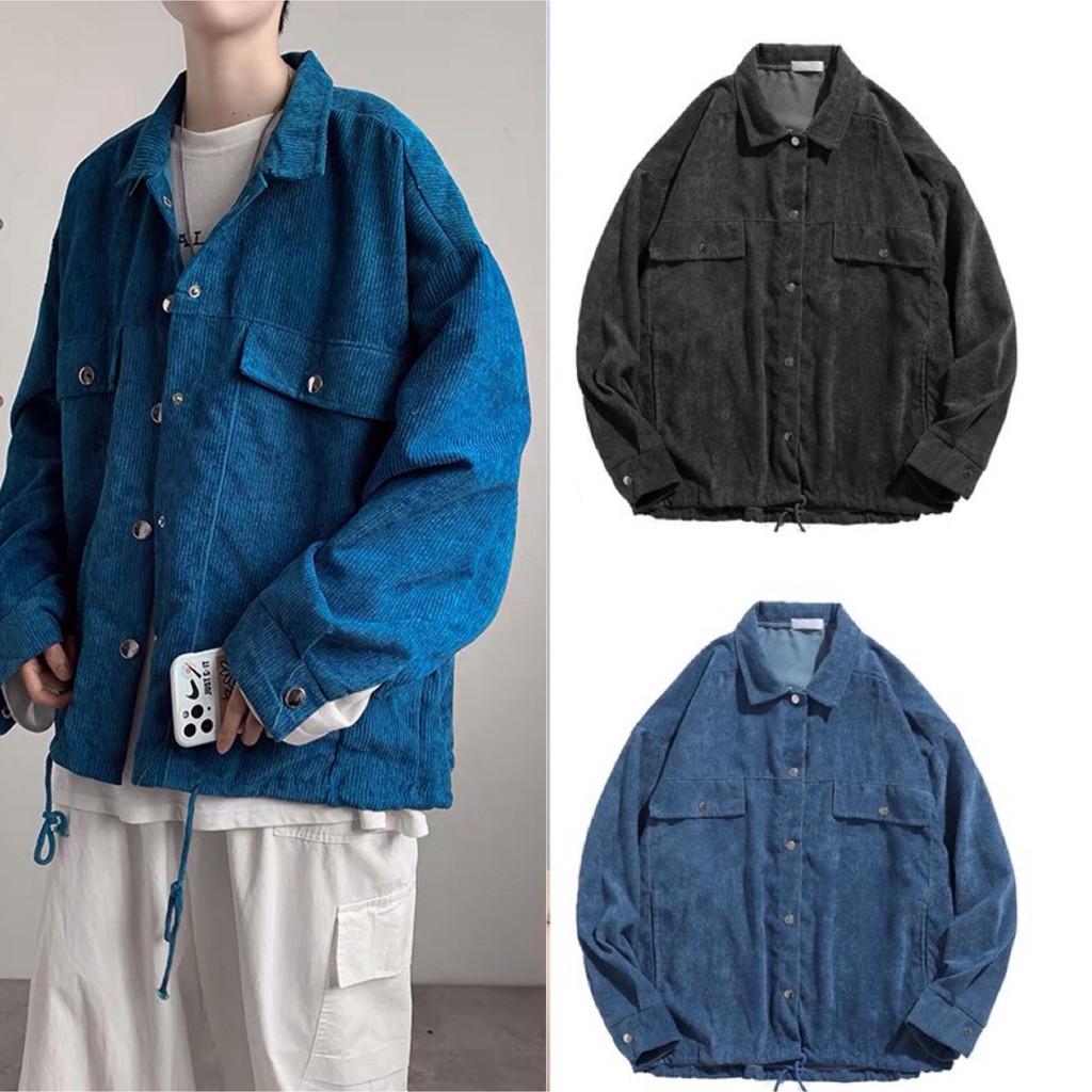 ÁO KHOÁC BOMBER JACKETS NHUNG GÂN TAY PHỒNG DÂY RÚT UNISEX NAM NỮ FORM RỘNG