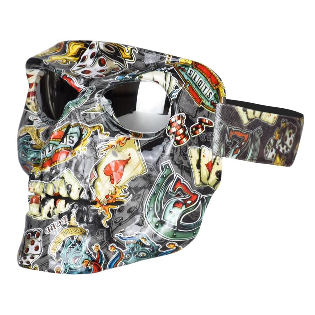 SET OF 2 MOTORCYCLE SKULL FACE MASK WITH GOGGLES - SCRAWL PATTERN- UNIVERSAL FIT