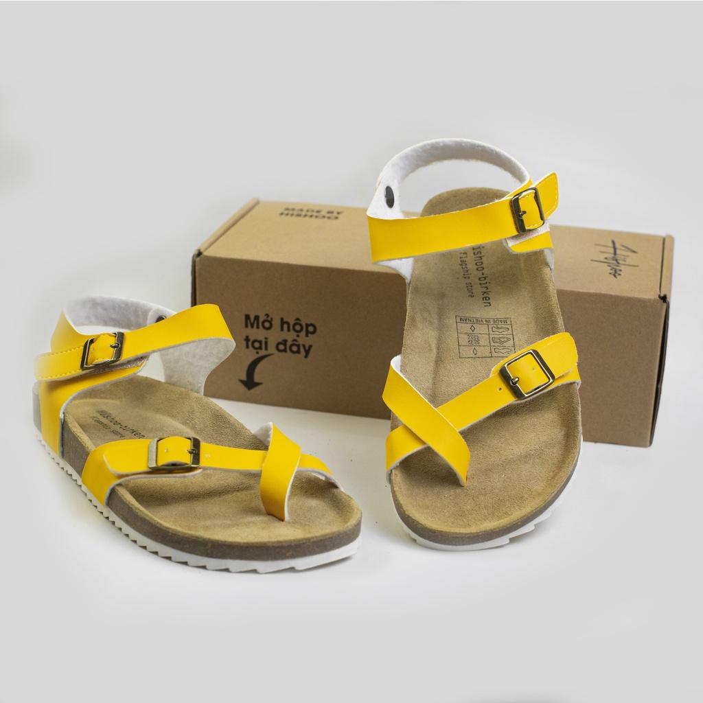 Dép đế trấu birken nam nữ unisex 2 khóa quai sandal xỏ ngón da tổng hợp size 35 - 43 chính hãng Hishoo V099