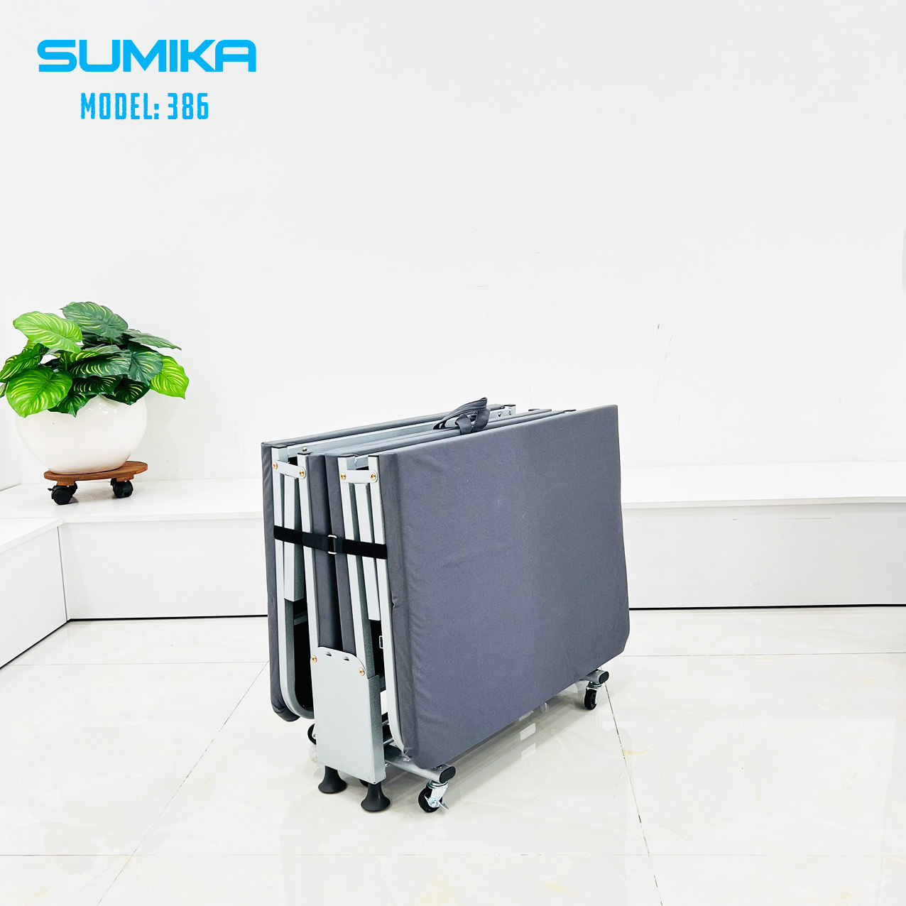 Giường xếp gấp gọn di động SUMIKA 386, khung thép, có bánh xe