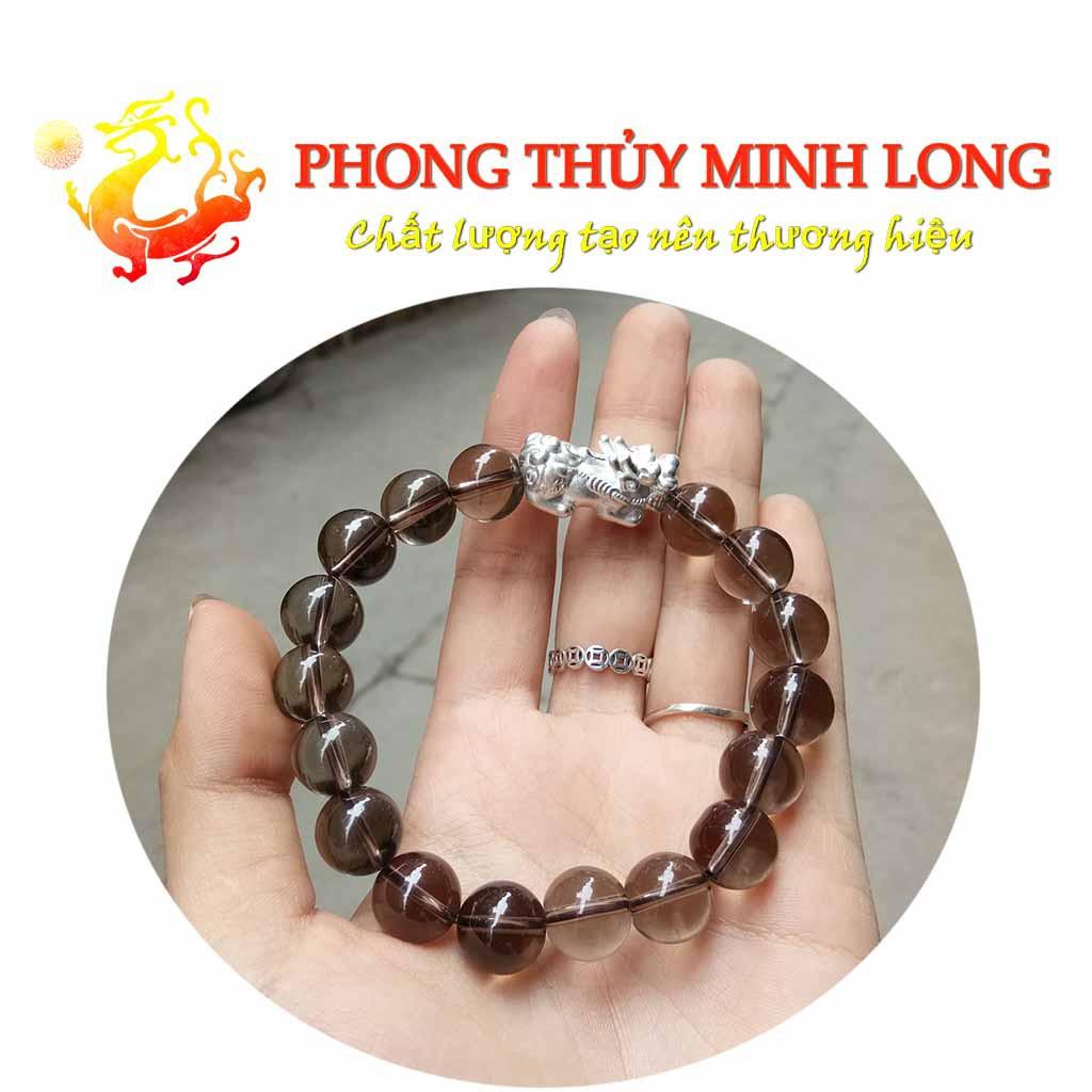 Vòng tay đá. Thach Anh Khói mix tỳ hưu bằng Bạc